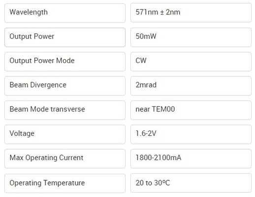 노란색 571nm 레이저 모듈 DPSS 레이저 50mW 571nm 산업용